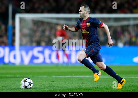 Barcelona, Spain. 12th March 2013. Andres Iniesta (Barcelona), Football / Soccer : UEFA Champions League Round of 16, 2nd leg match between FC Barcelona 4-0 AC Milan at Camp Nou stadium in Barcelona, Spain. (Photo by D.Nakashima/AFLO/Alamy Live News) Stock Photo