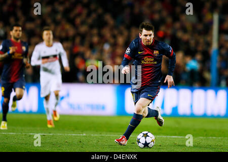 Barcelona, Spain. 12th March 2013. Lionel Messi (Barcelona), Football / Soccer : UEFA Champions League Round of 16, 2nd leg match between FC Barcelona 4-0 AC Milan at Camp Nou stadium in Barcelona, Spain. (Photo by D.Nakashima/AFLO/Alamy Live News) Stock Photo