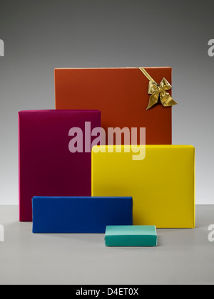 Colorful wrapped Christmas presents Stock Photo