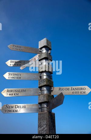 Directional Marker at Cape Point Summit in Cape of Good Hpe - Western Cape - South Africa Stock Photo