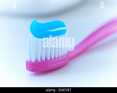 Close up of toothbrush with toothpaste Stock Photo