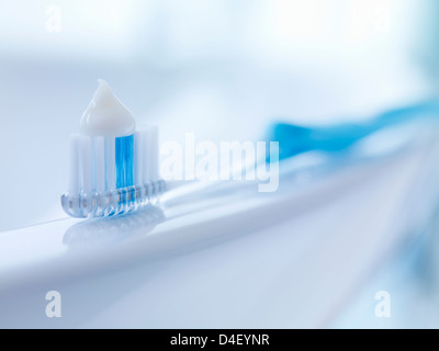 Close up of toothbrush with toothpaste Stock Photo