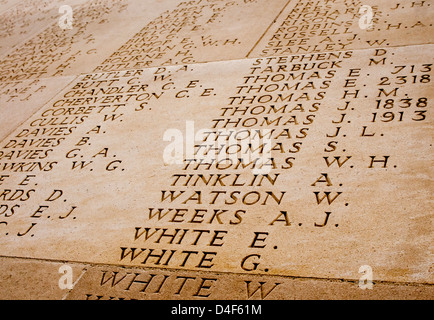 Names of the Missing from the World War One Battle of The Somme on The Thiepval Memorial, Picardie, France Stock Photo