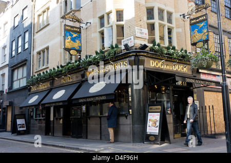 The Dog and Duck public house on the corner of Frith Street and Bateman Street in Soho, London. Stock Photo
