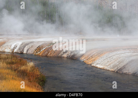 Mist over sand basin and river Stock Photo