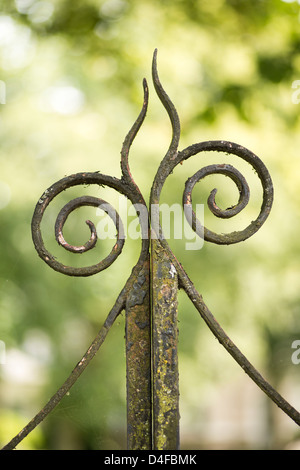 Closeup of ornament on old fashioned metal gate Stock Photo