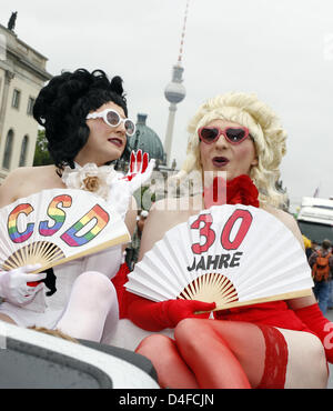 Participants of Christopher Street Day (CSD) celebrate the gay parade's thirtieth anniversary in Berlin, Germany, 28 June 2008. Every year, gays and lesbians commemorate police operations against New York's homosexual scene in June of 1969. Photo: RAINER JENSEN Stock Photo