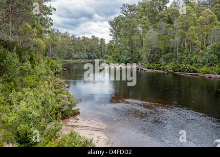 An elevated view of the spectacular Huon river and forest Near Geeveston, Tasmania. Stock Photo