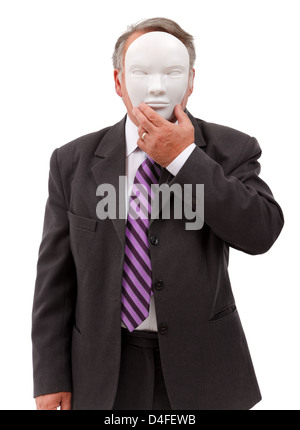 Business man covering his face with white mask Stock Photo