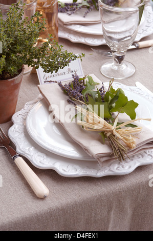 Table setting for wedding reception Stock Photo