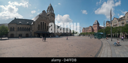 Railway station and Place de General de Gaulle in Metz, Lorraine, France, a panoramic view Stock Photo