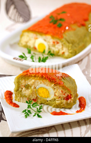 Dried peas roll with rice. Recipe available. Stock Photo
