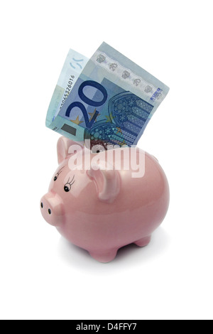 pig bank with twenty euros isolated on white background Stock Photo