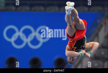 German Fabian Hambuechen exercises on the vault during an artistic gymnastics practise session in the National Indoor Stadium, Beijing, China, 06 August 2008. Photo: Karl-Josef Hildenbrand dpa ###dpa### Stock Photo