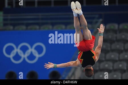 German Fabian Hambuechen exercises on the vault during an artistic gymnastics practise session in the National Indoor Stadium, Beijing, China, 06 August 2008. Photo: Karl-Josef Hildenbrand dpa ###dpa### Stock Photo