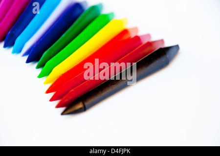 Wax crayons on white background Stock Photo