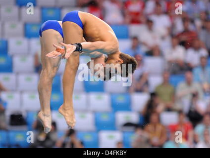 Great Britain's Blake Aldridge and Thomas Daley (R) during the men's synchro 10 m diving platform final at the Olympic Games in Beijing 2008, China, 11 August 2008. Photo: Bernd Thissen dpa ###dpa### Stock Photo