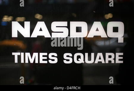 The NASDAQ (National Association of Securities Dealers Automated Quotations) logo seen on Times Square in New York, USA, 16 May 2008. Nasdaq allows several customers to trade stocks via the Electronic Communications Networks. Photo: Kay Nietfeld Stock Photo