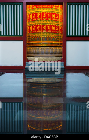 Reflection of Prayer Wheel in Buddha Tooth Relic Temple, Chinatown, Singapore