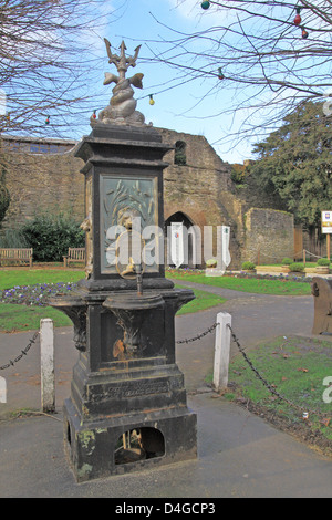 Public Water Drinking Fountain near the main entrance of Ludlow Castle, Shropshire, England Stock Photo