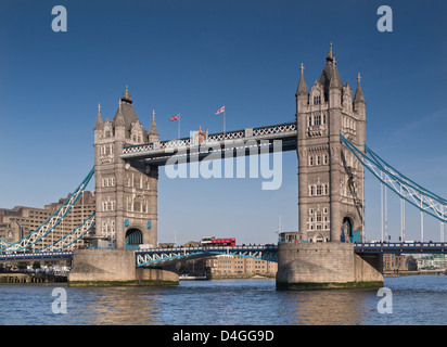 Tower Bridge and The River Thames viewed from The Queen's Walk on South Bank walkway Southwark London UK Stock Photo