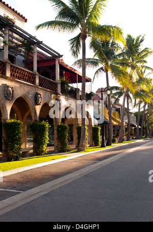 The palm tree lined street of Worth Avenue, West Pam Beach Florida Stock Photo