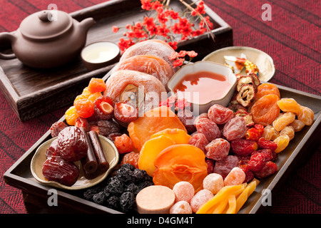 Various Chinese traditional preserved fruits Stock Photo