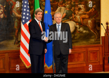 Secretary Kerry Meets With Italian Prime Minister Monti Stock Photo