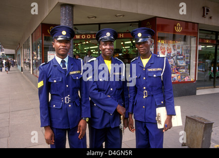 3, three, Zimbabweans, Zimbabwean men, Zimbabwean, men, adult men, security guard, security guards, Harare, Harare Province, Zimbabwe Stock Photo
