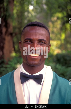 1, one, Zimbabwean, man, adult man, waiter, worker, working, Rhodes-Nyanga Hotel, Nyanga, Manicaland Province, Zimbabwe, Africa Stock Photo