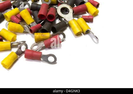 Crimp terminals ( solderless terminals )on a white background Stock Photo