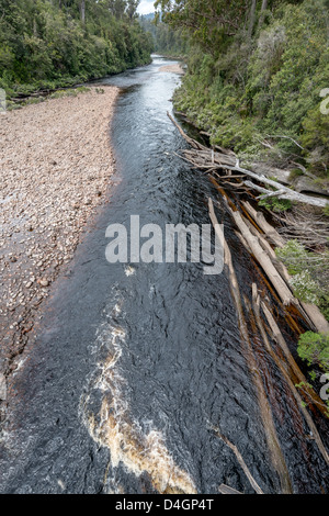 An elevated view of the spectacular Huon river and forest near the Tahune Forest , Tasmania. Stock Photo