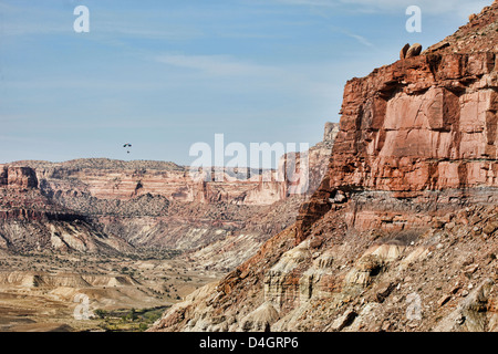Ultralight power parachute in flight  San Rafael Canyon, Utah 0348 Stock Photo