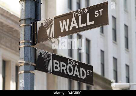 Street sign of New York Walls street / Broadway Stock Photo