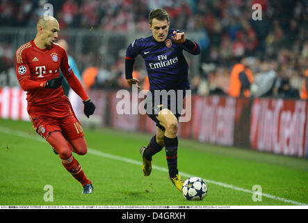 Munich, Germany. 13th March 2013. Arjen Robben (Bayern), Aaron Ramsey (Arsenal), MARCH 13, 2013 - Football / Soccer : UEFA Champions League Round of 16, 2nd leg match between FC Bayern Munchen 0-2 Arsenal at Allianz Arena in Munich, Germany. (Photo by Takamoto Tokuhara/AFLO/Alamy Live News) Stock Photo