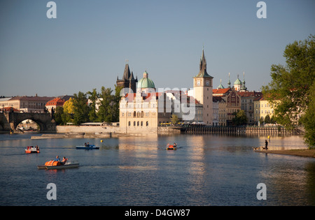 Vltava River and Smetana Museum, Prague, Czech Republic Stock Photo