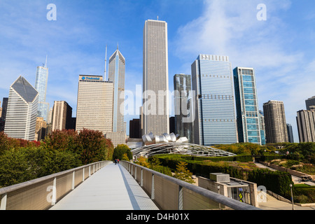 Skyscrapers including the Aon Center viewed from Millennium Park, Chicago, Illinois, USA Stock Photo