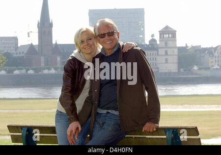 US-actor George Hamilton poses with his partner, doctor Barbara Sturm, in Duesseldorf, Germany, 16 June 2008. Photo: Horst Ossinger Stock Photo