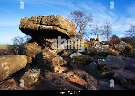 The Druids Writing Desk at Brimham Rocks near Summerbridge in Nidderdale, North Yorkshire, Yorkshire, England, UK Stock Photo