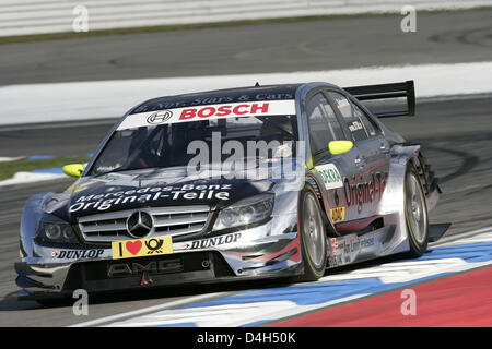 German Bernd Schneider of AMG Mercedes C-Class Team is shown in action during the qualification for this season's final and 11th German Touring Car Masters DTM race at racetrack Hockenheimring in Hockenheim, Germany, 25 October 2008. Five-time DTM winner Schneider, who this week announced the end of his career, starts from the fifth position during his 227th and final race. Photo:  Stock Photo