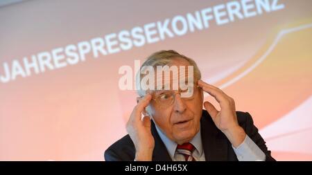 Sixt CEO and chairman of the executive board Erich Sixt, speaks at the balance press conference of the European car rental company in Munich, Germany, 14 March 2013. Photo: ANDREAS GEBERT Stock Photo