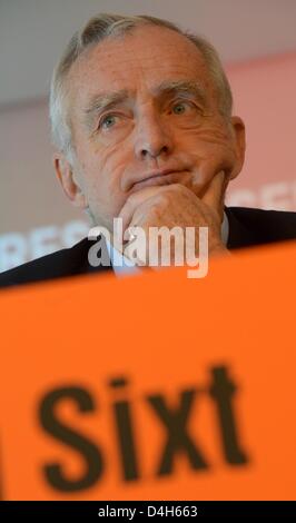 Sixt CEO and chairman of the executive board Erich Sixt, speaks at the balance press conference of the European car rental company in Munich, Germany, 14 March 2013. Photo: ANDREAS GEBERT Stock Photo