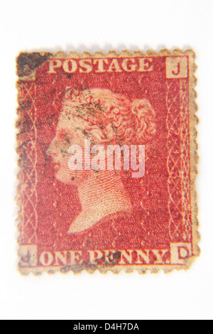 British penny red stamp on a white background. Stock Photo