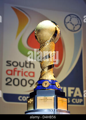 The trophy is pictured on stage prior to the group drawing for the 2009 Confederations Cup in Johannesburg, South Africa, 22 November 2008. Photo: Gero Breloer Stock Photo