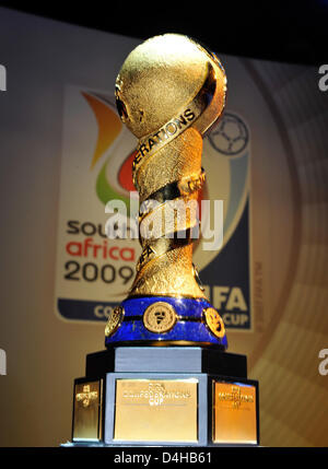 The trophy is pictured on stage prior to the group drawing for the 2009 Confederations Cup in Johannesburg, South Africa, 22 November 2008. Photo: Gero Breloer Stock Photo