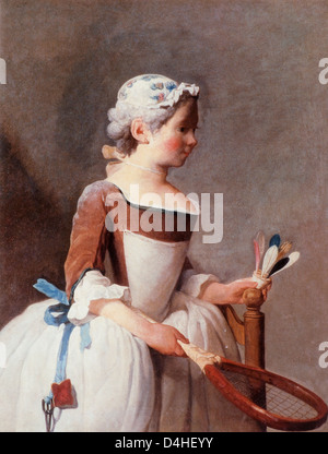 The Girl with the Shuttlecock, 1737 by Jean-Simeon Chardin Stock Photo