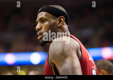 March 13, 2013: Miami Heat small forward LeBron James (6) looks on during the NBA game between the Miami Heat and the Philadelphia 76ers at the Wells Fargo Center in Philadelphia, Pennsylvania. The Miami Heat beat the Philadelphia 76ers, 98-94. Stock Photo