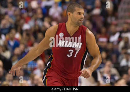 March 13, 2013: Miami Heat small forward Shane Battier (31) in action during the NBA game between the Miami Heat and the Philadelphia 76ers at the Wells Fargo Center in Philadelphia, Pennsylvania. The Miami Heat beat the Philadelphia 76ers, 98-94. Stock Photo