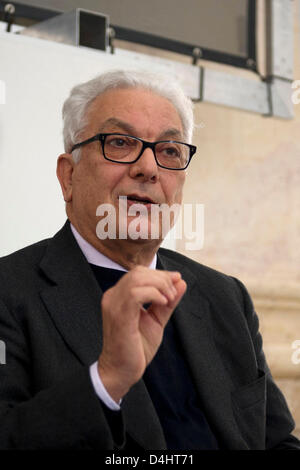 Paolo Baratta, President of the Venice Biennale, talks about the program of this year's Biennale during a press conference at the Italian Embassy in Berlin, Germany, 14 March 2013. Photo: EMILY WABITSCH Stock Photo