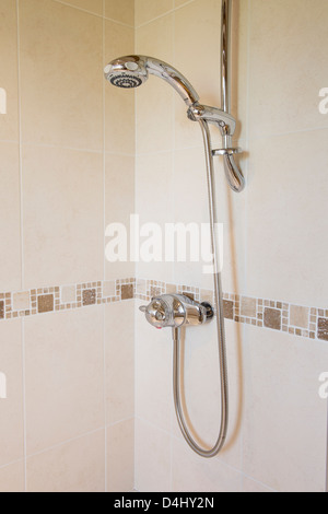 Brand new shower in a modern domestic bathroom. Stock Photo